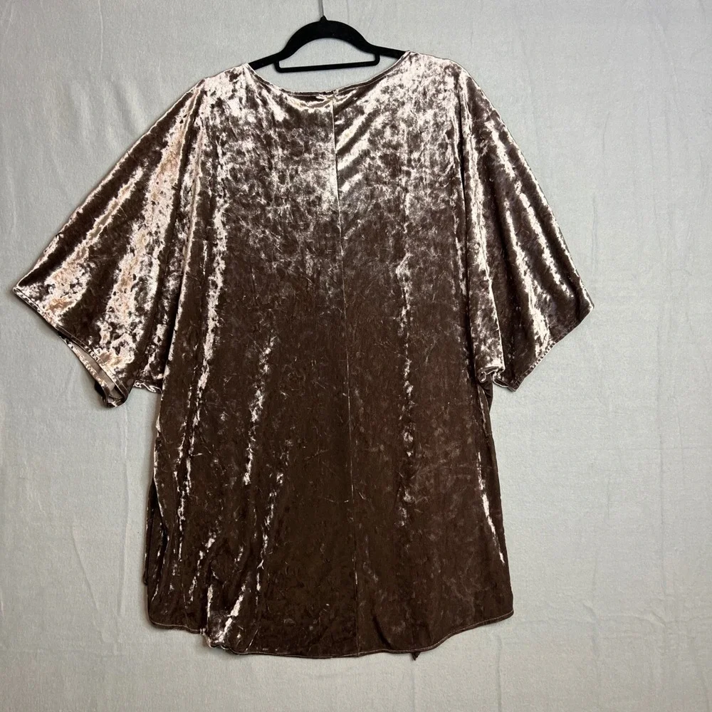 Velvet Tie Front Kimono Cover Up One Size Up to 3X Mauve‎ Dolman Sleeve Boho - Picture 5 of 5